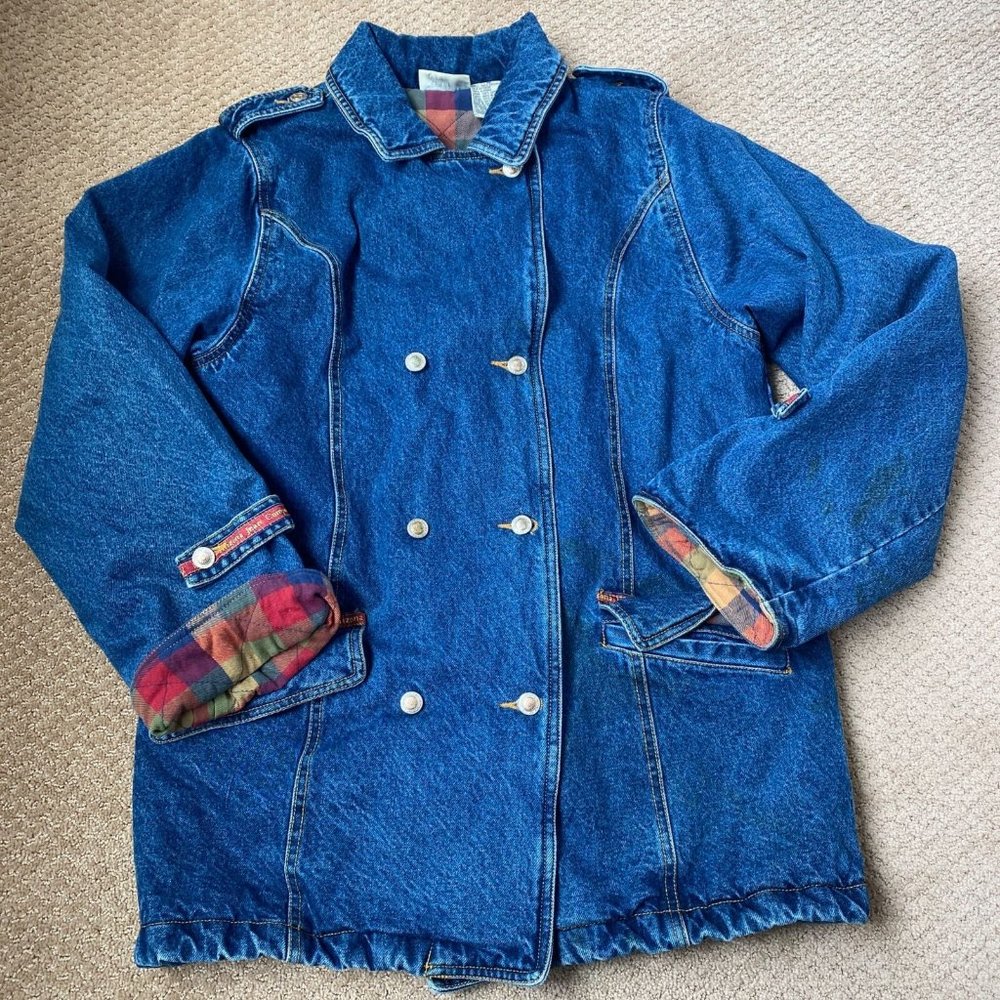 Arizona Jeans Vintage Flannel Lined Arizona Spellout Chore‎ Denim Jacket Size L